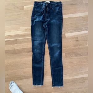 Abercrombie & Fitch Women's Dark Wash Skinny Jeans with Raw Hem